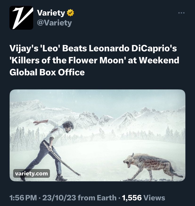 @actorvijay @TeamLeoOffcl #leo beats a hollywood film as reported by @Variety