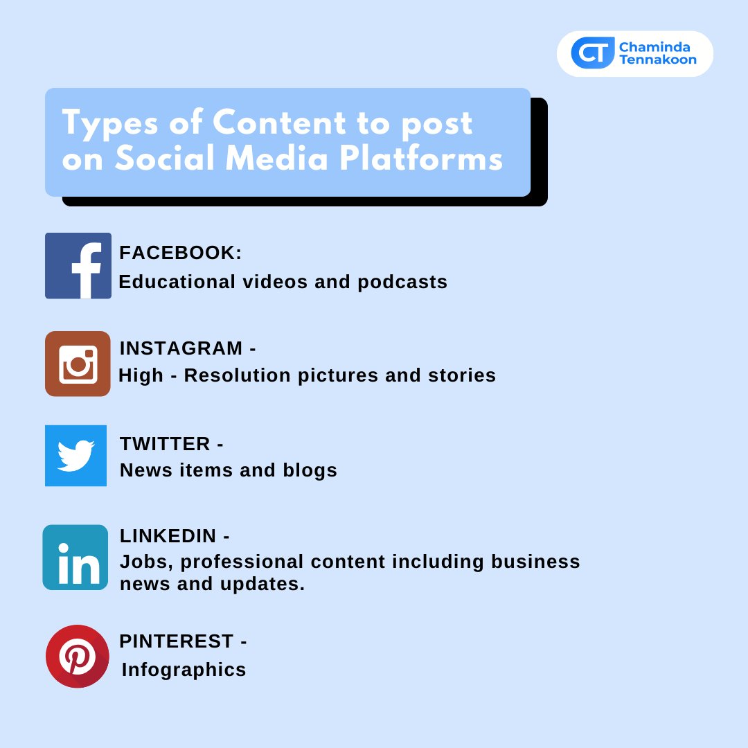 Stuck on what to post across your social platforms? 

Mix it up and engage your audience with these diverse content ideas for each platform. Experiment and see what resonates best with your followers! 📱🌟 

#SocialMediaContent #ContentVariety