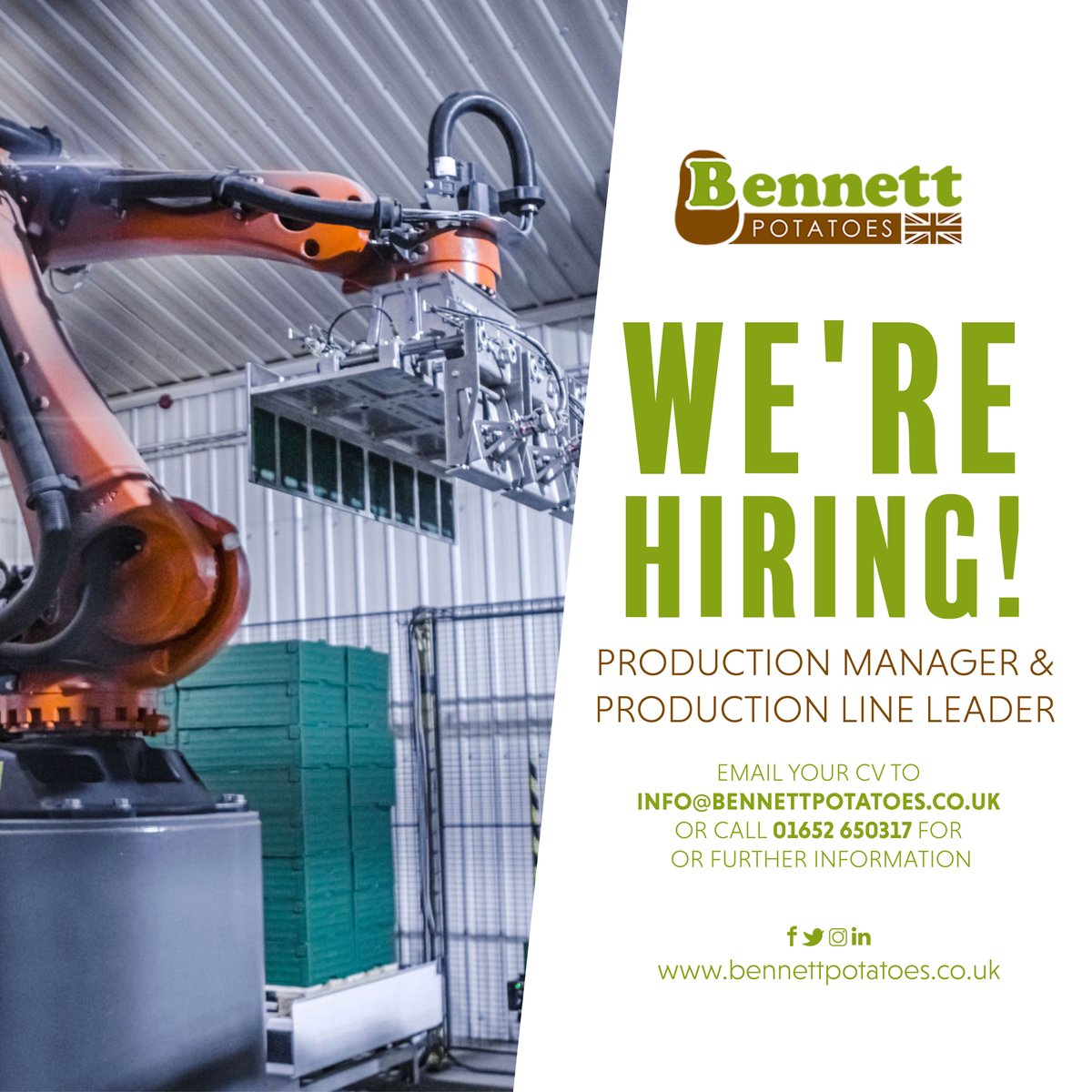BennettPotatoes's tweet image. ⚠️ NOW HIRING ⚠️ If you wish to be considered for either of these roles you can apply online via the links below or email your CV to info@bennettpotoates.co.uk. 

🔗 Production Line Leader:  loom.ly/eChcKk4
🔗 Production Manger:  loom.ly/6DEC3jA