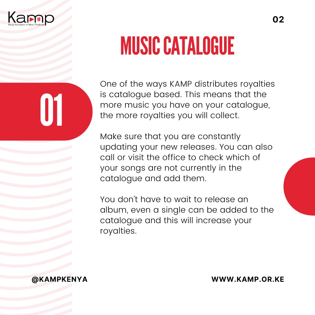 kampkenya's tweet photo. As a KAMP member, here are three things you can do to maximize the amount of royalties you receive during the next distribution.
Do not hesitate to contact the office for further clarification on: 0796204766
#KampKenya #kpmlicensing #kulipaleseninikulipamsanii https://t.co/chx0jaQZos