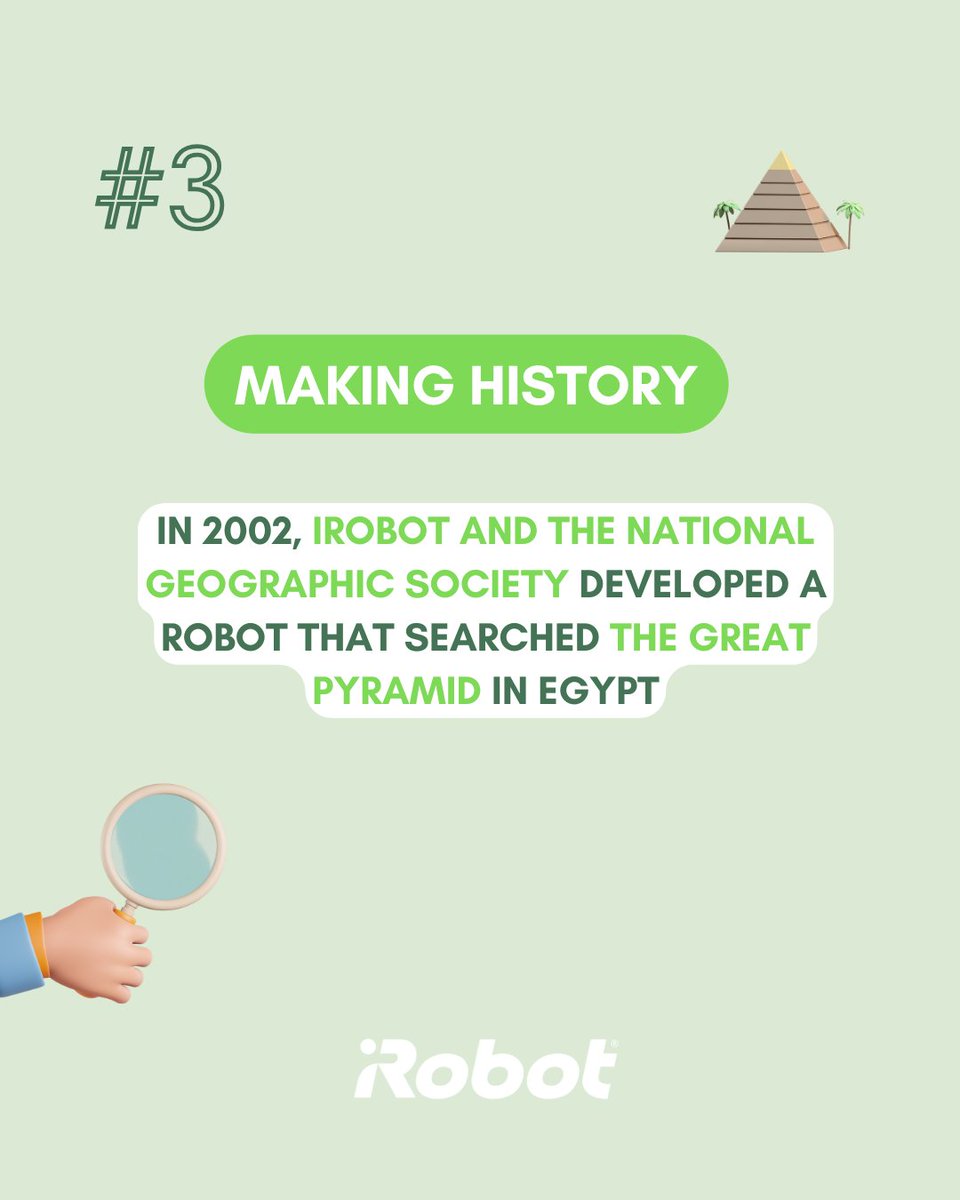 ✨ 33 years of innovation at iRobot ✨
 
From space exploration to the mysterious pyramid of Giza... Find out how we've shaped the future.
 
What discovery inspires you the most? Share your thoughts 💡