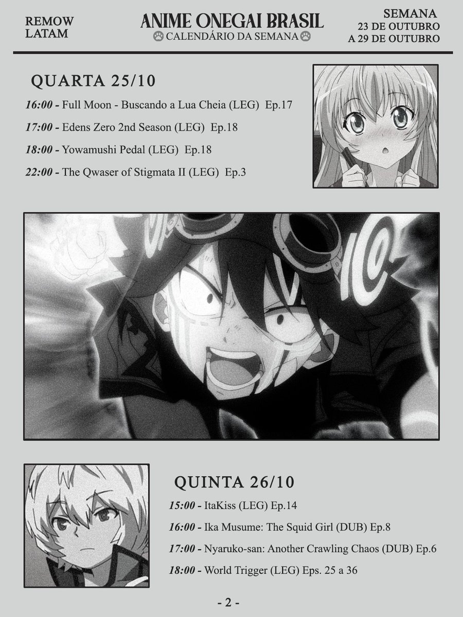 Anime Onegai Brasil on X: Confira a programação da semana da