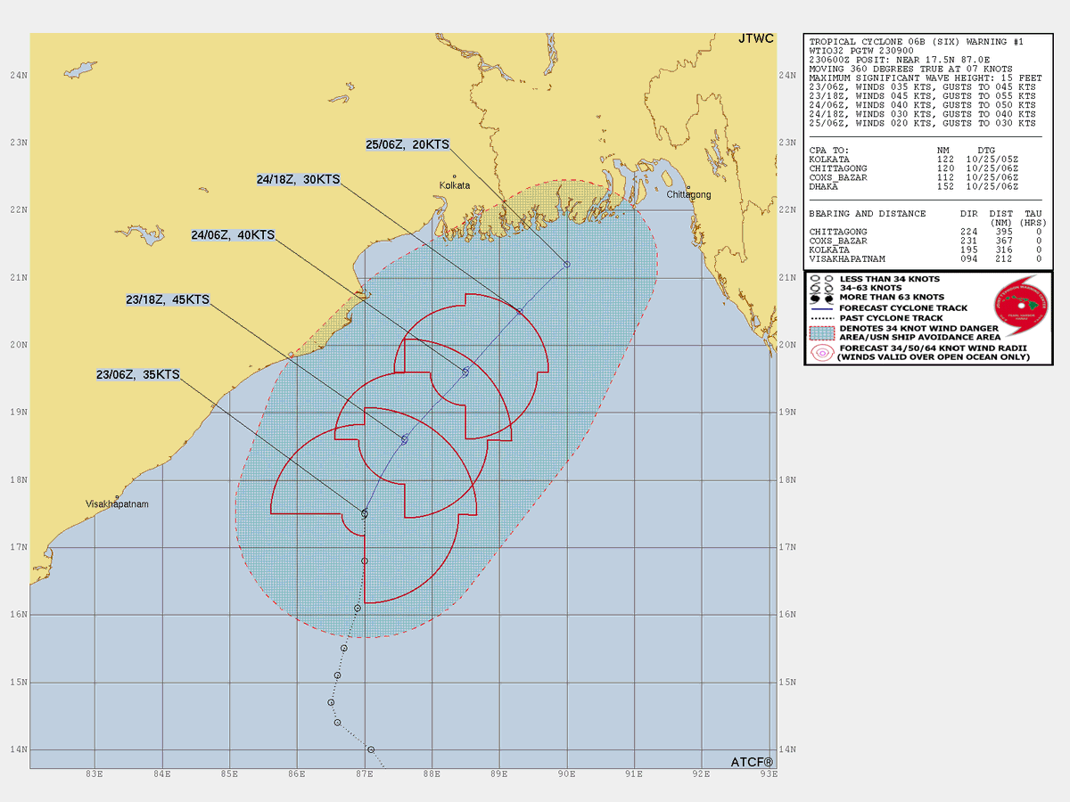 LimWeather's tweet photo. #BOB04/#06B is forecast to peak at 50mph #Cyclone as it heads for impacts in #WestBengal incl #Kolkata and #Bangladesh, incl #Dhaka, #Chittagong as a TD; all interests there should start preparations now!
#Tropicswx #Wxtwitter #CycloneHamoon #Hamoon #92B #Invest92B #JTWC https://t.co/PsYkwWlpym