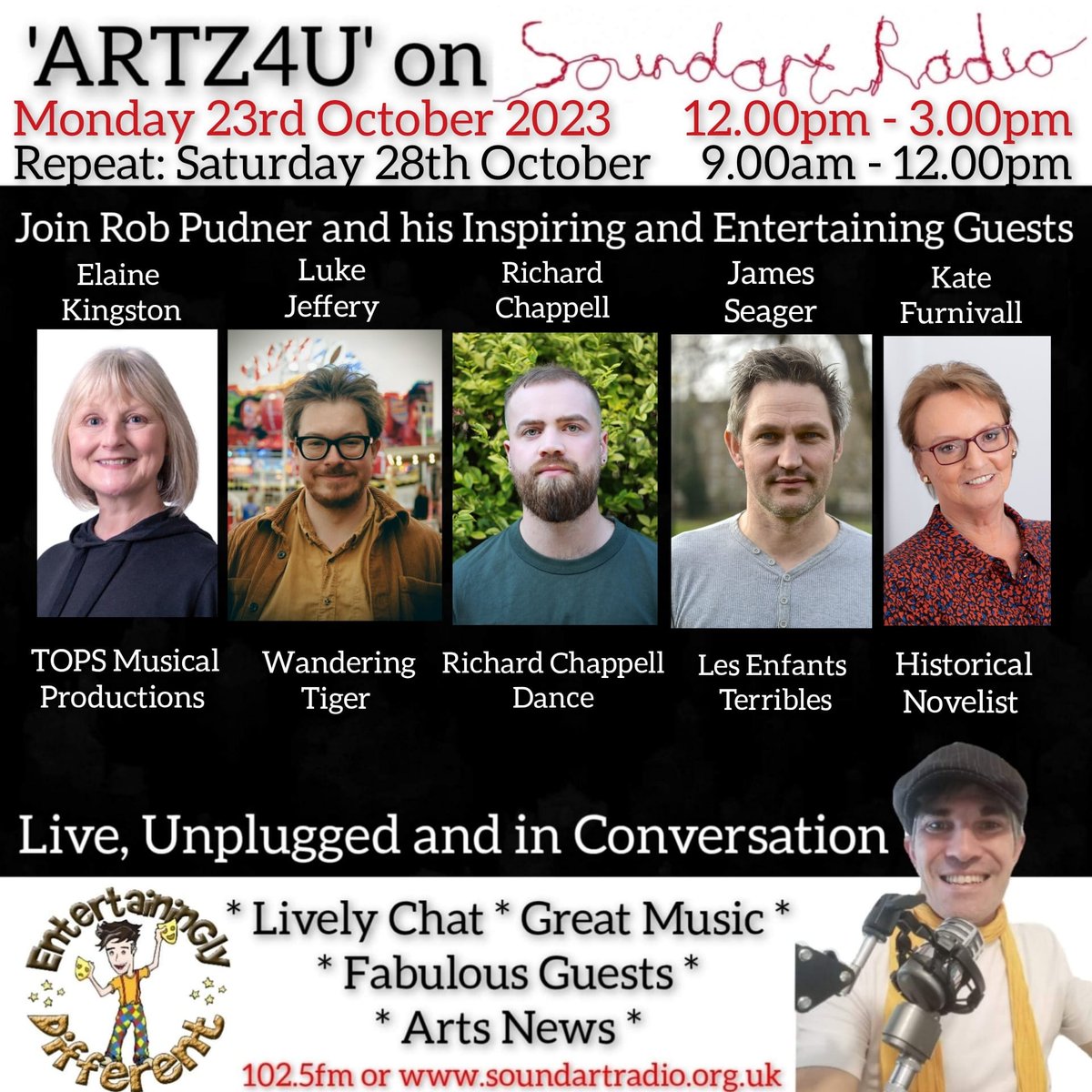 Soundart Radio (@soundartradio) on Twitter photo Join Rob <a href="/EntertaininglyD/">Rob Pudner</a> from Midday for a brand new edition of Artz4U. Music, chat, and arts/theatre news from across the South West. Tune in locally, Totnes and Dartington on 102.5 #FM or online soundartradio.org/listen Join Rob <a href="/EntertaininglyD/">Rob Pudner</a> from Midday for a brand new edition of Artz4U. Music, chat, and arts/theatre news from across the South West. Tune in locally, Totnes and Dartington on 102.5 #FM or online soundartradio.org/listen