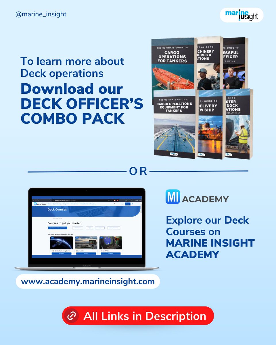 MarineInsight's tweet photo. Eight essential nautical publications commonly found in the wheelhouse of the ship, these publications guide us through the vast oceans.
Get detailed courses on Deck Operations, only at Marine Insight Academy.
Check out now! - https://t.co/0atxhPd3ai
#NauticalNavigation https://t.co/gegtWByvmG