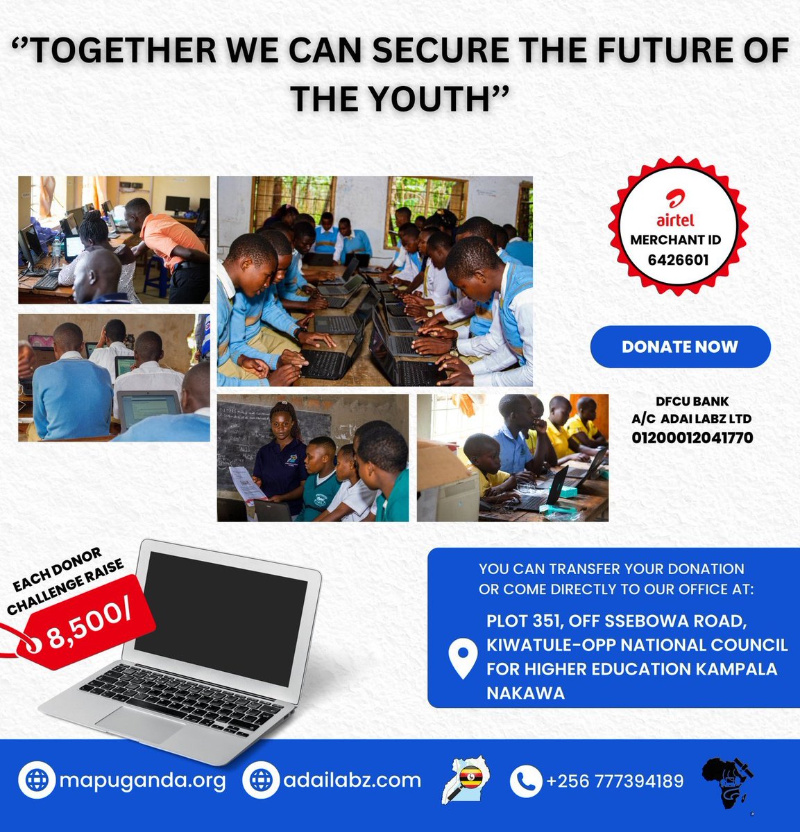 Bridging the #digitaldivide together

Our giving campaign is still on-going, we are reaching out for your help to support students in their computer practice &amp; exams

We are advocating for a community where no student/school is left behind due to lack of digital resources and
1/2