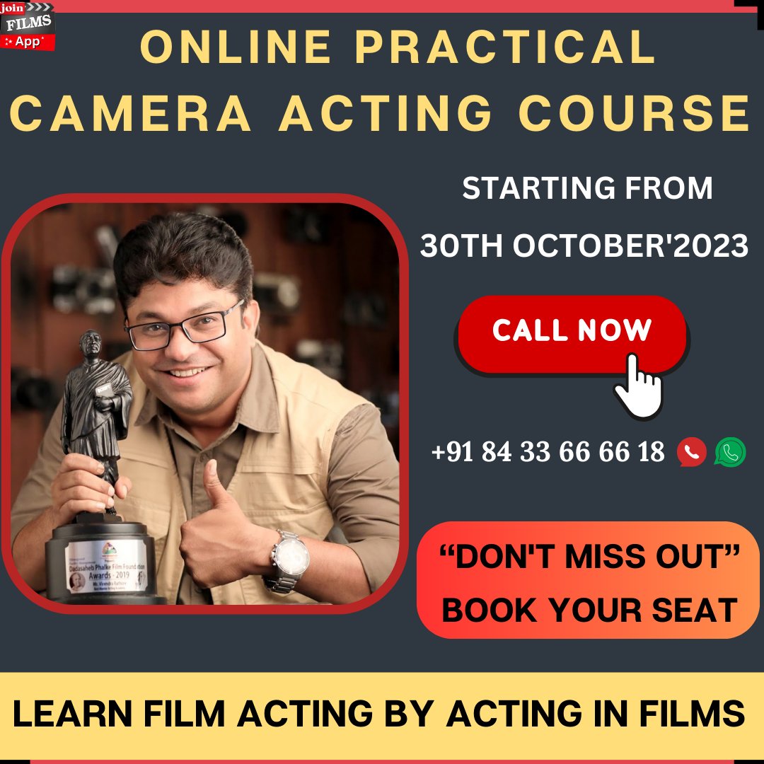 joinfilms's tweet image. 🌟Unlock your acting potential with the world's best method – 'Switch On, Switch Off.' Don't wait; sign up today!📽️🌠  For further information contact on : 8433666618 Download Join film App : bit.ly/3FaraN5😊 #JoinFilms #VirendraRathore #SwitchOnSwitchOffActing