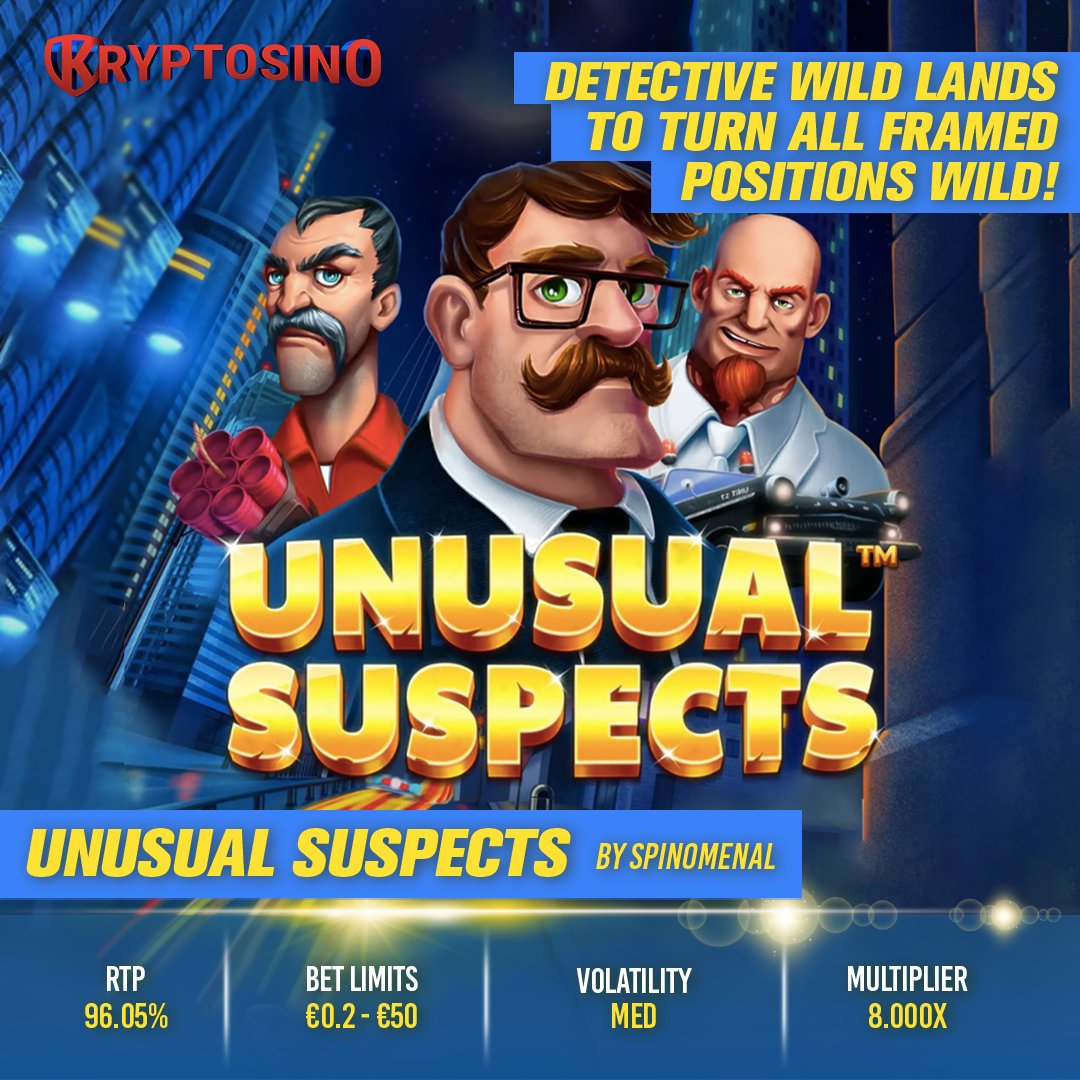 kryptosino's tweet photo. Unusual Suspects is a game easy to enjoy with solid 8,000x potential 👉https://t.co/2yyG9DGPl9

#slots#slotsgames#bigwin#casino#hugewin#crypto#cryptogambling#onlinecasino#cryptocurrency#livecasino https://t.co/cqojXxRb39