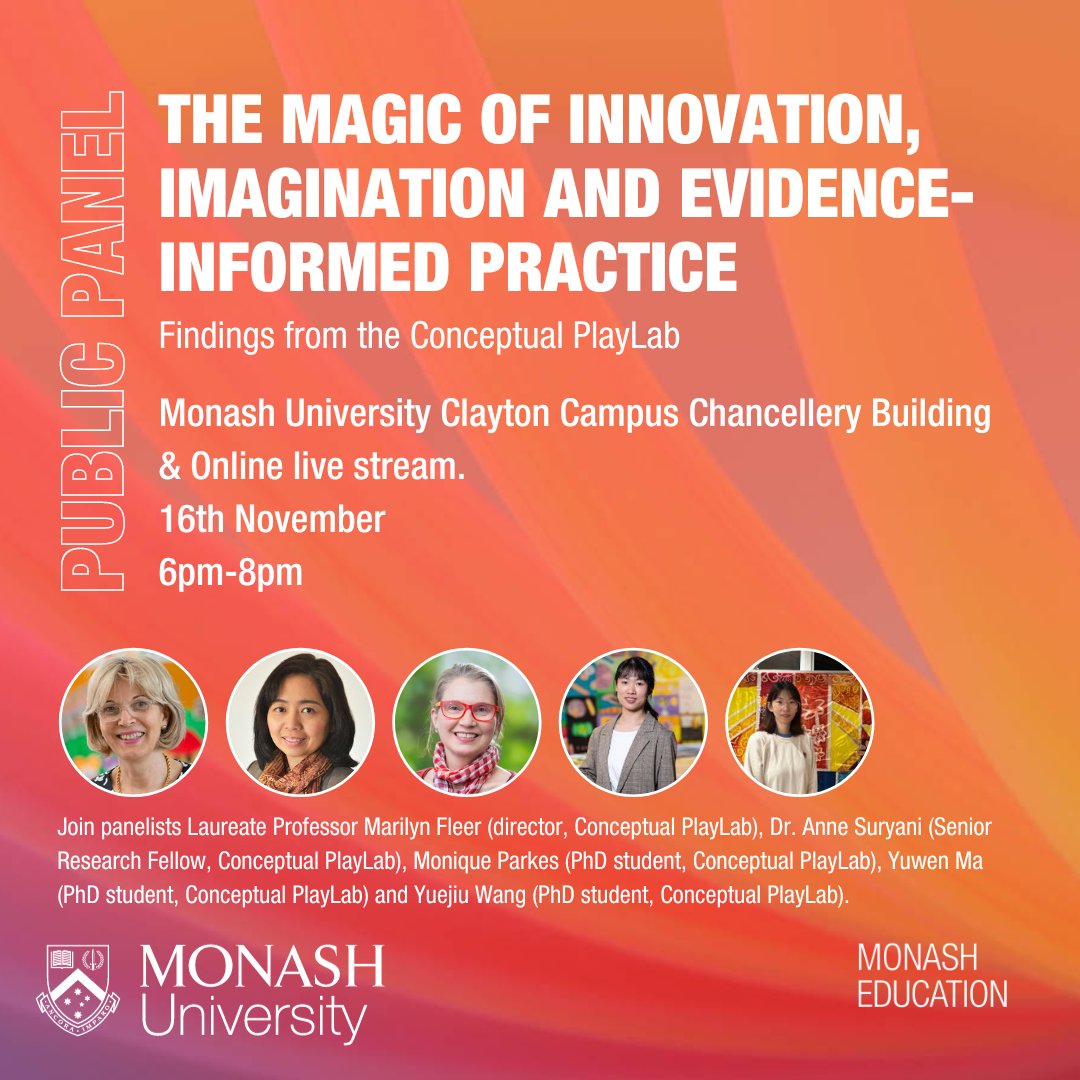 Join the Conceptual PlayLab team to find out their learnings from a five year programmatic study in this upcoming public panel: bit.ly/48QlarT

The panel will explore the magic of innovation, imagination and evidence-informed practice.
