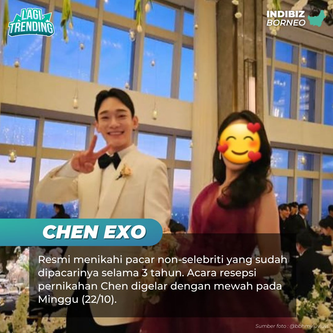 Sempat dipisahkan karena wamil, akhirnya Kim Jong-dae (sering disapa Chen EXO) dan istrinya menikah ya.🎂👰🤵‍♂️

Selamat ya Chen EXO. Pasti acara nikahannya berasa konser EXO. 😍

#exoChen #exo #chen #wedding 
#Indibiz #IndibizBorneo