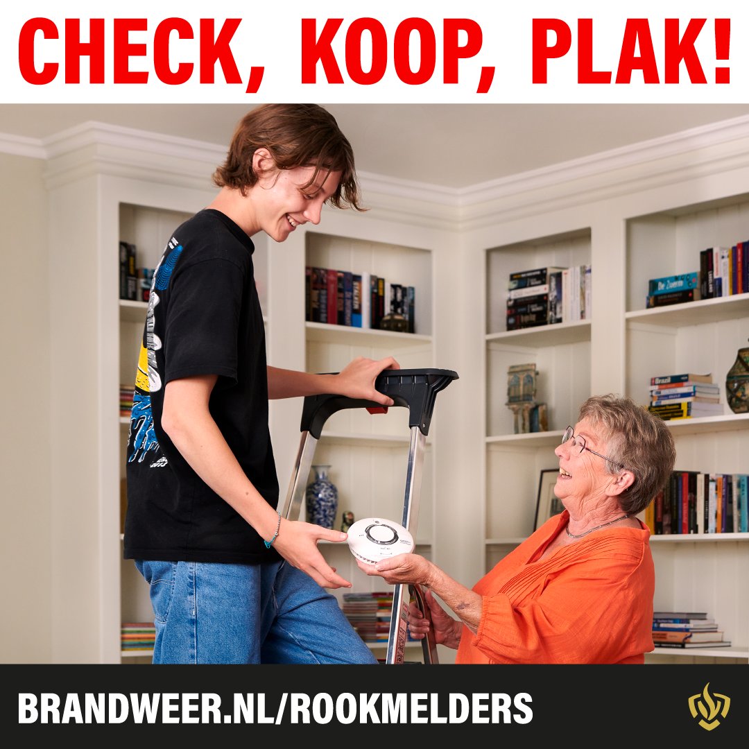 Met #rookmelders red je levens! En lukt het je niet om zelf een rookmelder op te hangen? Vraag hulp aan iemand in je omgeving. 

Wil je meer weten over rookmelders en waar ze in jouw huis het beste hangen? Kijk op brandweer.nl/rookmelders.