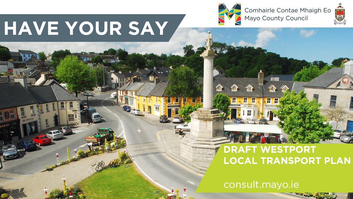 MayoCoCo's tweet image. *Reminder*

A public consultation evening for the Draft Westport Local Transport Plan takesplace today from 4pm - 7.30pm at Westport Town Hall.

To view the plan online and make a submission/observation on or before Nov. 7th 2023 visit: consult.mayo.ie/en/consultatio…