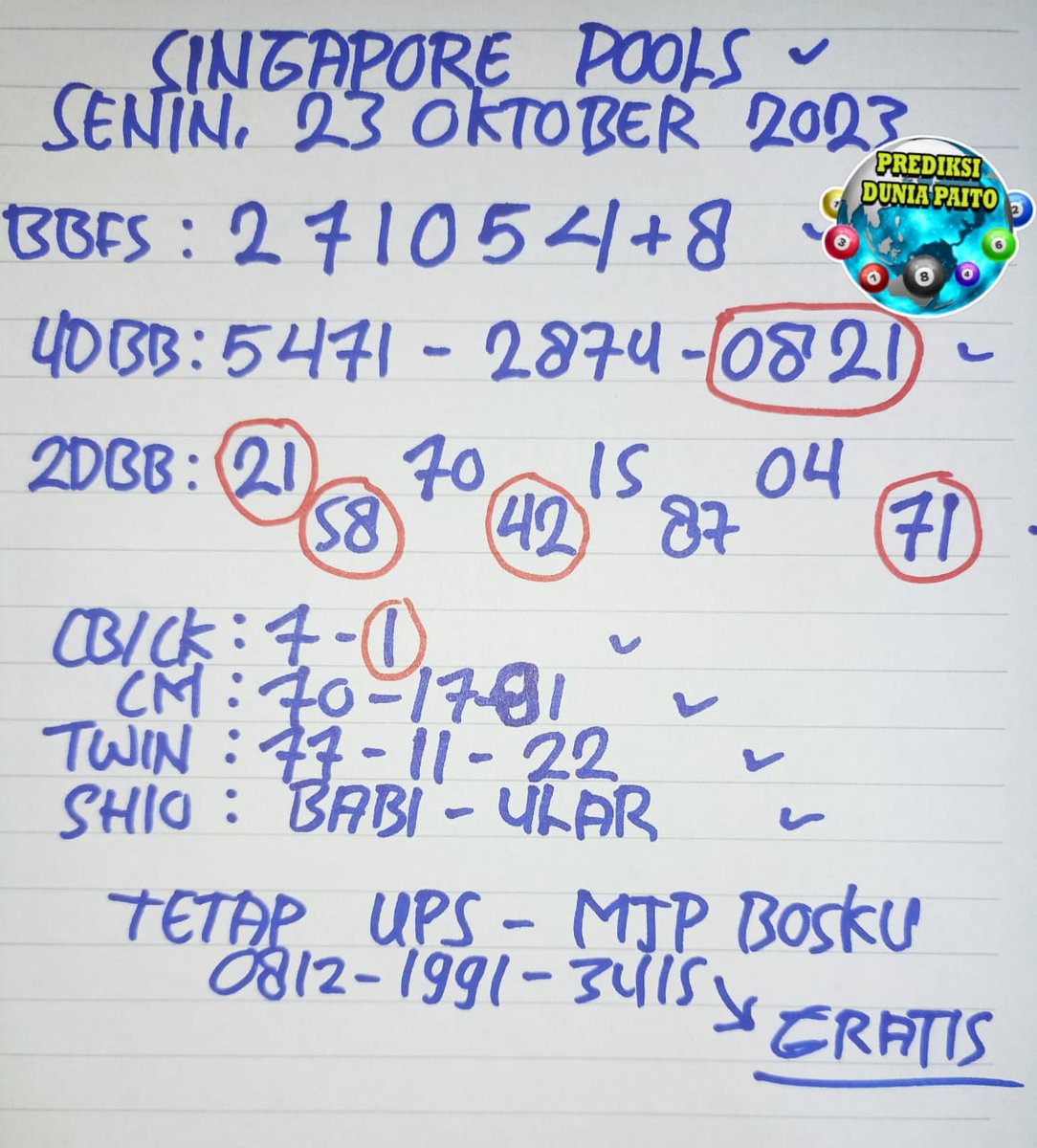 official98095's tweet photo. PREDIKSI SINGAPORE🇸🇬
Senin, 23 - OKTOBER 2023
Silakan di jadikan perbandingan bosskuhh MJP
#singapore #prediksisgp #togelsgp #singaporepools #angkasgp #syairsgp #Ssingaporehariini https://t.co/nIqUHqaScD