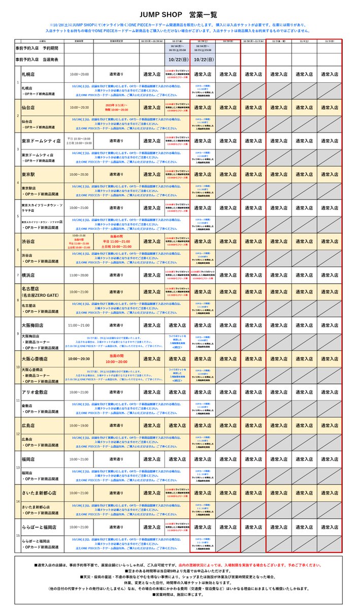 入場制限のお知らせ (※10/23現在 現在制限予定はございません。） 混雑
