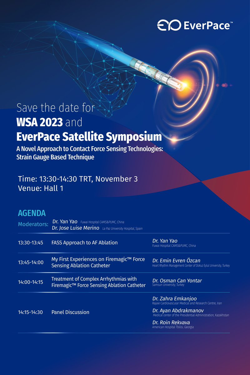 Come and join our satellite symposium “A Novel Approach to Contact Force Sensing Technologies: Strain Gauge Based Technique”.

Explore incredible portfolio with EverPace.
#ForceSensingAblationCatheter
#WSA2023
#Electrophysiology
#MicroportEP
#EverPace