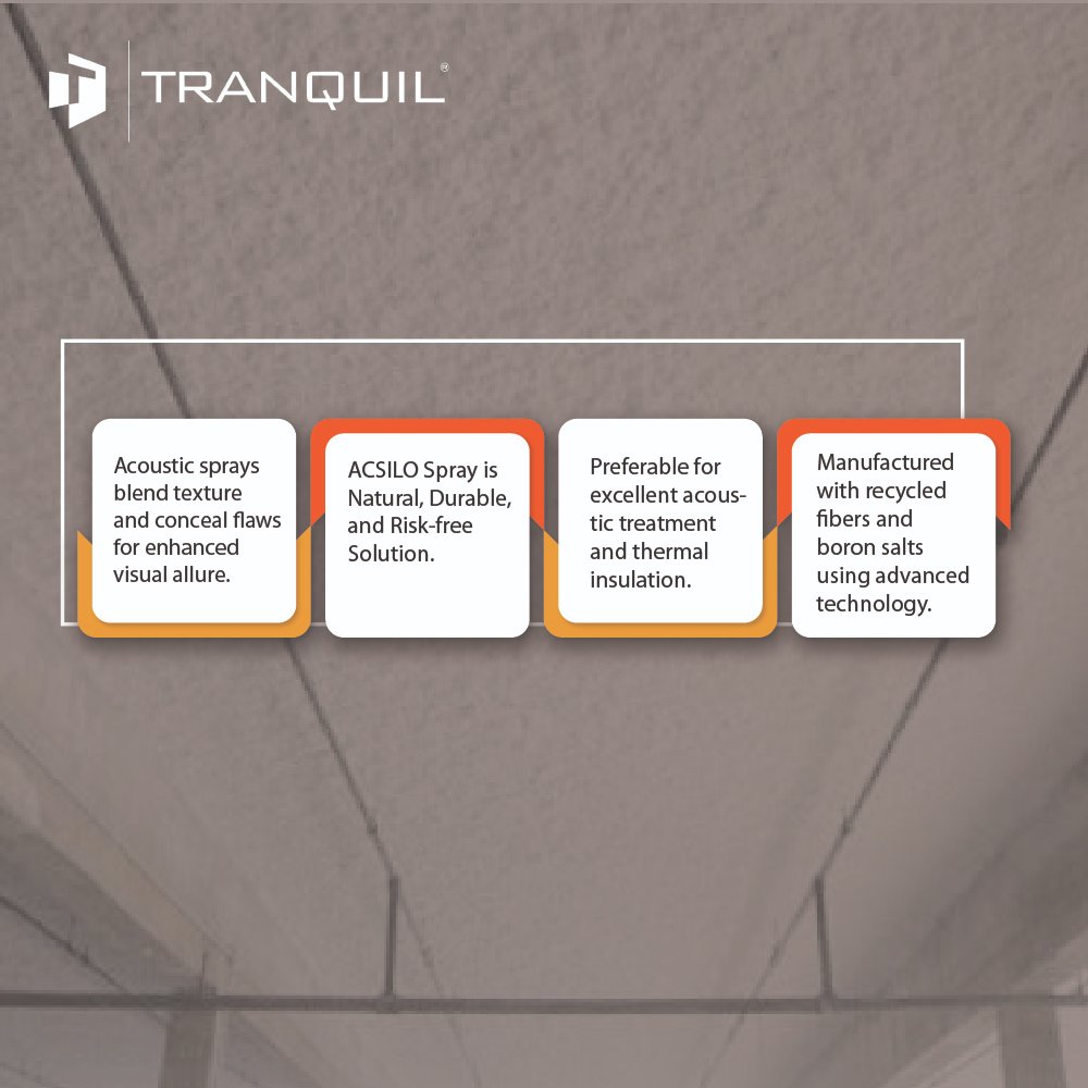 tranquilglobal's tweet image. 📌 Tranquil ACSILO #AcousticSpray natural, durable, risk-free #acousticsolution and sustainable material made from #recycledfibers and boron salts using advanced technology.

So, Spray the noise away with #ACSILO Sprays!

#acoustictreatment #commercial #AcousticSpray