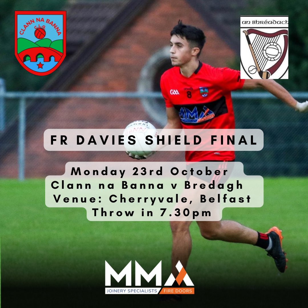 Good luck to our reserve players and management who play Bredagh tonight in the Fr Davies shield final in Cherryvale, Belfast at 7.30. Hope to see as many of you along to support them 🔴⚫️