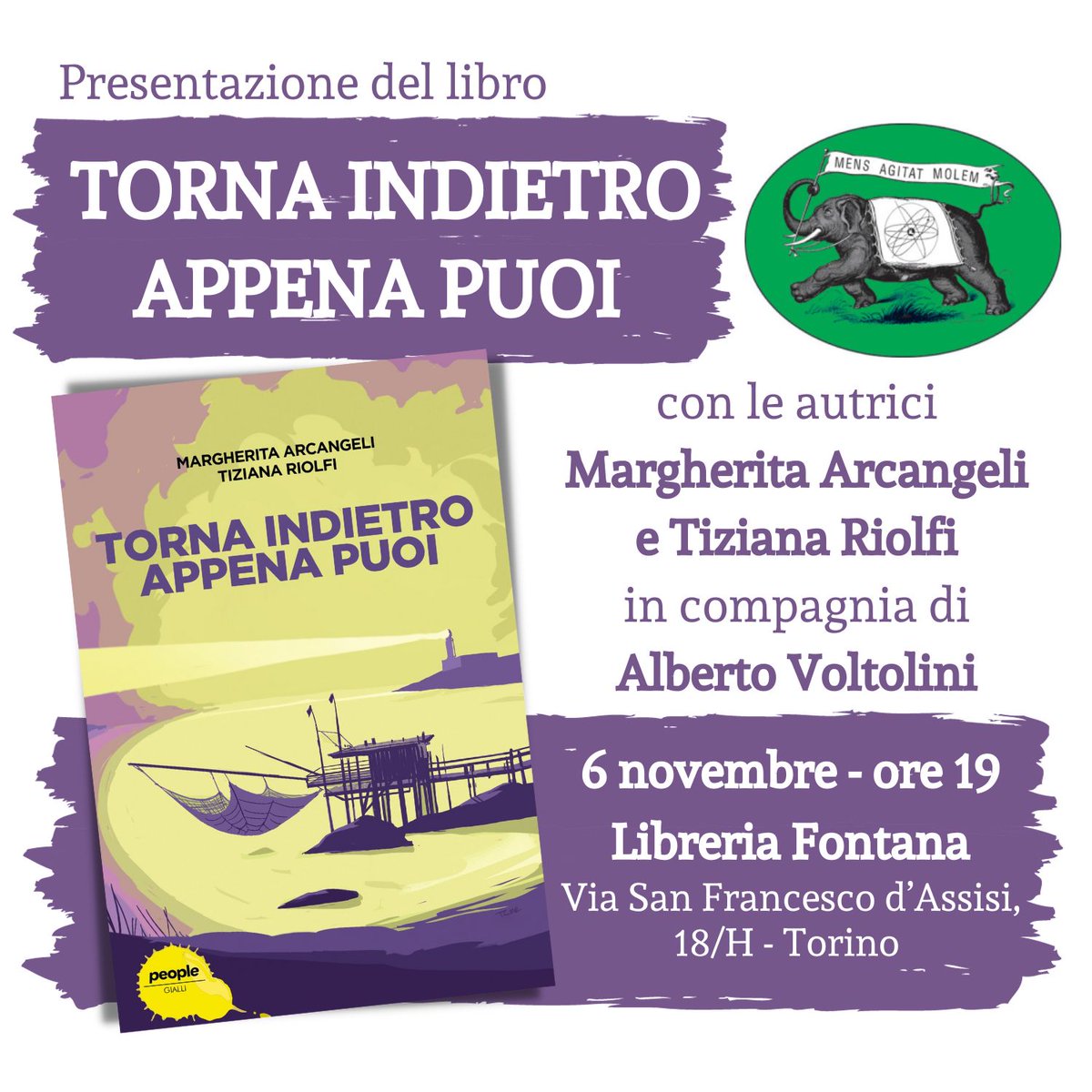 Prossimo appuntamento di #TornaIndietroAppenaPuoi (<a href="/peoplepubit/">People</a>): tra due settimane saremo a #Torino alla Libreria Fontana in compagnia di Alberto Voltolini.
Ci pregustiamo la serata.