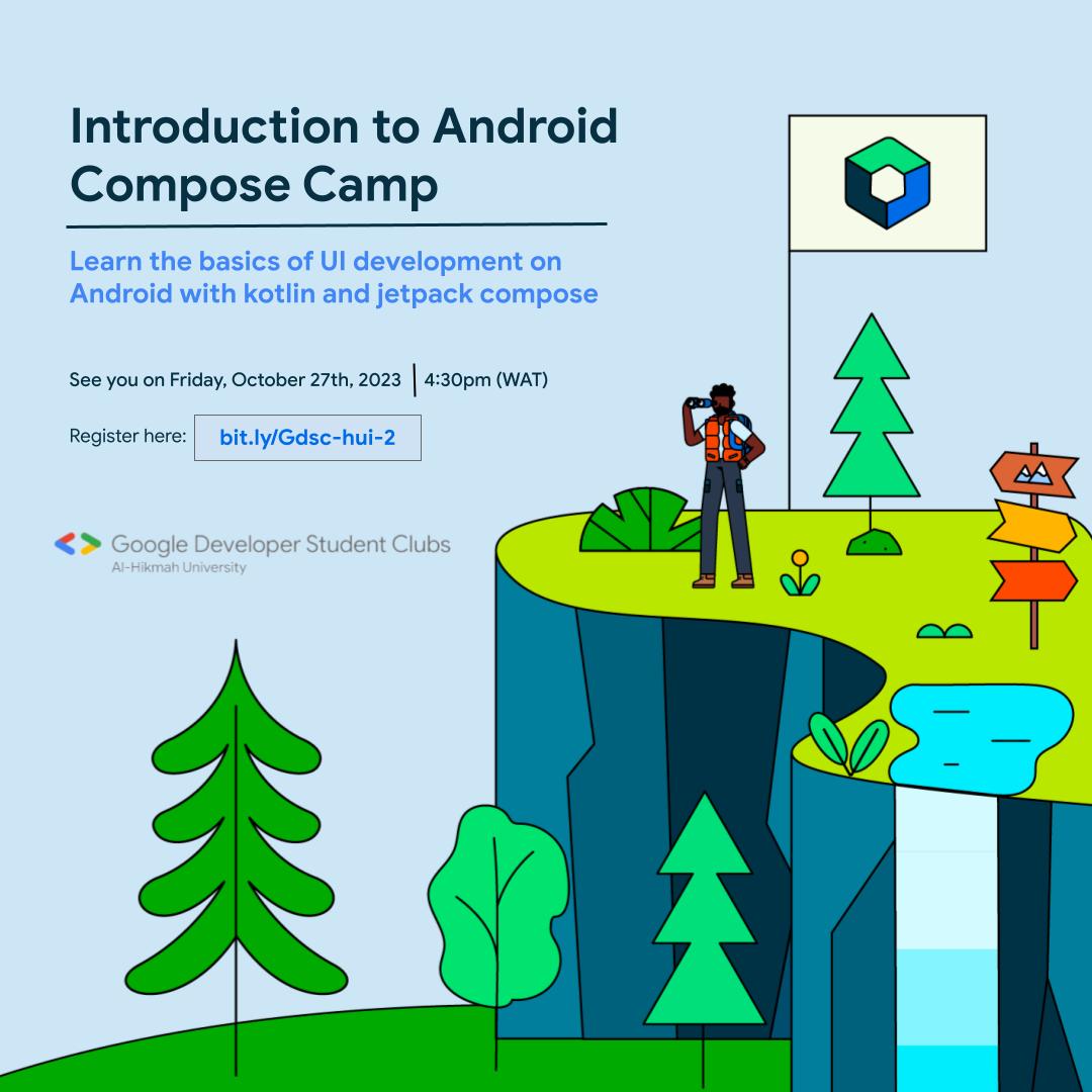 gdgoc_hui's tweet image. Hello!👋
GDSC HUI presents Android Compose Camp

Learn the basics and enhance your android development skills with our sessions
You don&apos;t want to miss this!

🗓️Friday,October 27th
⏰: 4:30PM
📍:Google meet
 📌RSVP: bit.ly/Gdsc-hui-2

#GoogleDevelopersStudentClub #gdschui