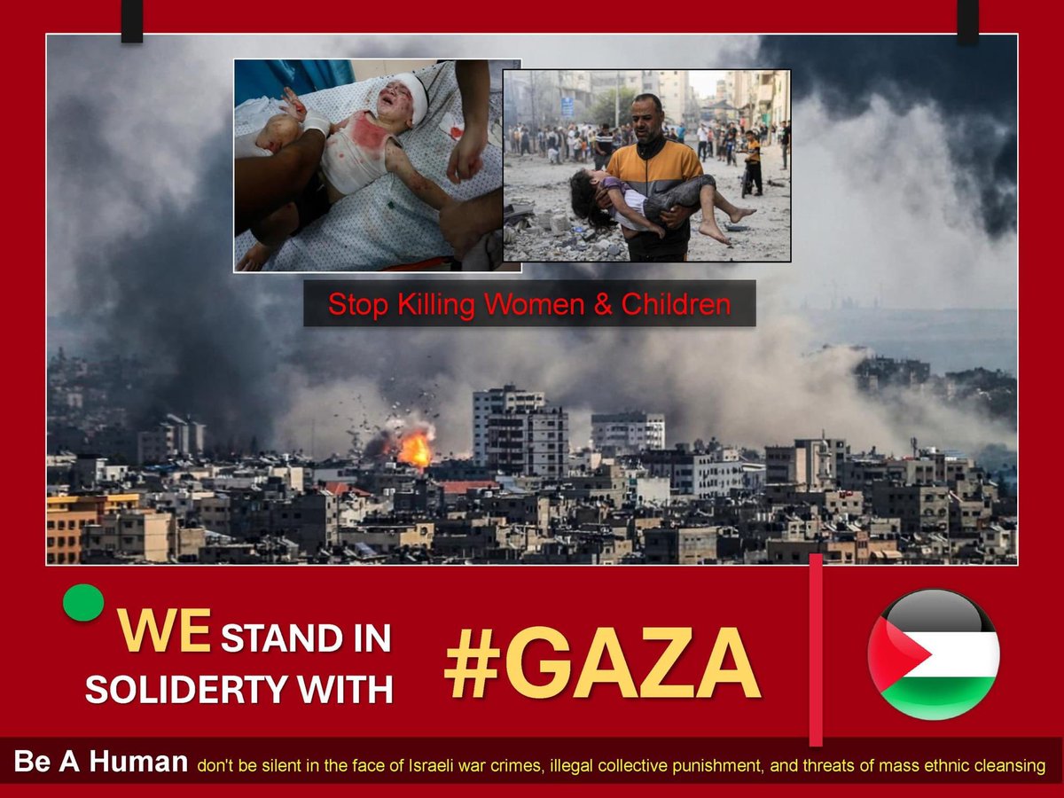 🔴 WE STAND IN SOLIDERTY WITH #GAZA

Humanity means,
Not to be silent in face of Israeli war crimes, illegal collective punishment, and threats of mass ethnic cleansing

🔴 Stop Killing Women &amp; Children-Save the innocents

#Gaza #palestine #Peace_for_Gaza #occupation #humanity