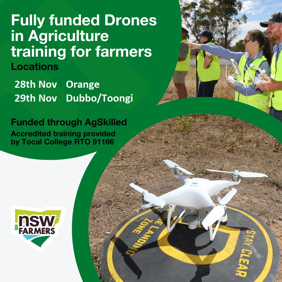 Drones in Agriculture - Looking for livestock producers and workers in the Dubbo/Toongi area that aren't tied up with harvest...!  Funding applications close 29 Oct for w'shop at Toongi on 29 Nov.
Info &amp; links at tocal.nsw.edu.au/courses/short-…
<a href="/bralca/">Ben Watts</a> <a href="/NSWFarmers/">NSW Farmers</a> <a href="/NSWYF/">NSW Young Farmers</a> @TocalCollege