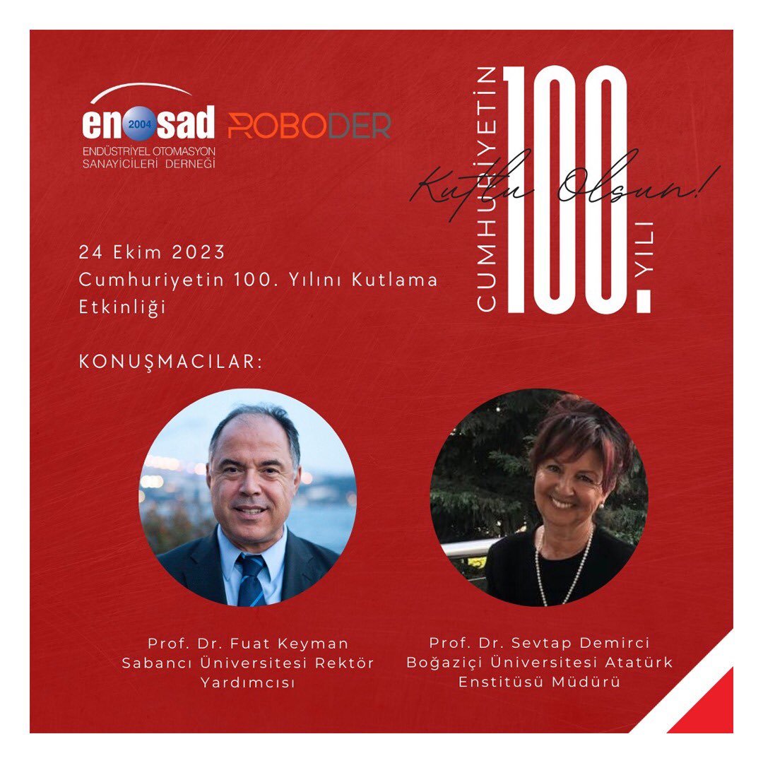 hktm1998's tweet photo. Üyesi olduğumuz ENOSAD'ın iş birliği ile Sabancı Üniversitesi ev sahipliğinde düzenlenecek olan Cumhuriyetin 100. Yılını Kutlama Etkinliği'nin destekçisi olmaktan mutluluk duyuyoruz.🎉🎈
#Enosad #Roboder #SabancıÜniversitesi
#Hktm #İyiMühendislik #GoodEngineering https://t.co/PfB623TWSF