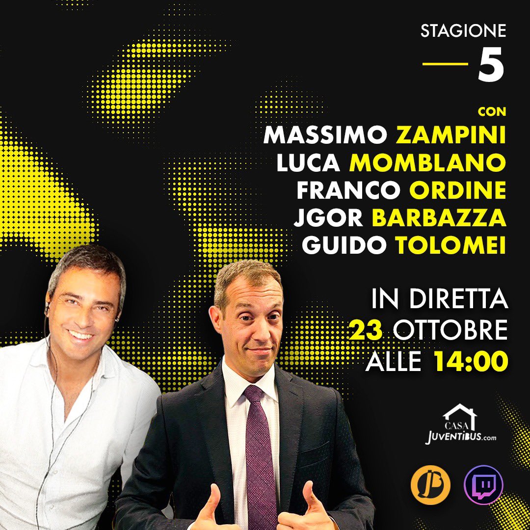 #CASAJB 🏠 LIVE ORE 14.00 ⚪️⚫️

#JUVE #LOCA a #SANSIRO! 3 PUNTI da goderci e poi da analizzare, capire i limiti e le prospettive... 😜

Con <a href="/massimozampini/">Massimo Zampini</a> <a href="/MomblanOfficial/">Momblano Official</a> <a href="/FrancescoOrdine/">francesco ordine</a> <a href="/guidotolomei/">Guido Tolomei</a> <a href="/JgorBarbazza/">Jgor Barbazza</a> 😉

VI ASPETTIAMO QUI 👉 twitch.tv/juventibus