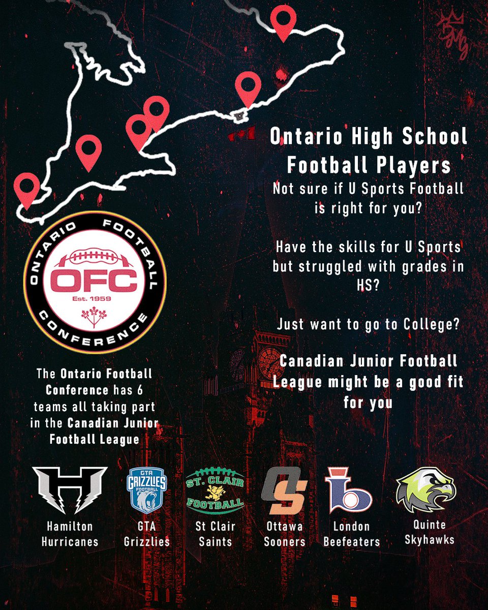 Mackenzie Dunford (@mackd_png) on Twitter photo Not sure where to go after high school yet?
Check out <a href="/TheOFCFootball/">The Ontario Football Conference</a> and the teams that make up the conference! Not sure where to go after high school yet?
Check out <a href="/TheOFCFootball/">The Ontario Football Conference</a> and the teams that make up the conference!