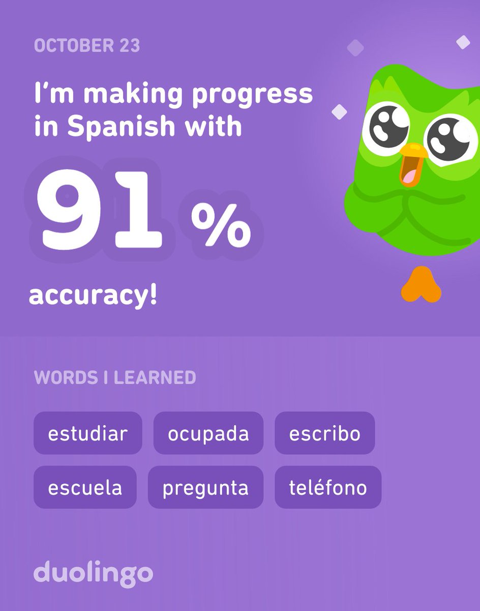 I’m learning Spanish on Duolingo! It’s free, fun, and effective.