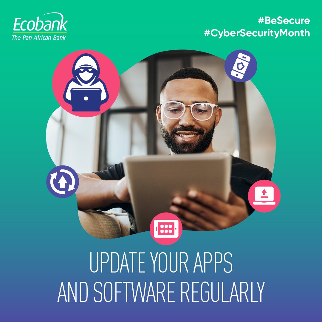 Stay safe online by updating your apps and software.

Don’t ignore the prompts! Updates include improvements, new features & the latest protection from viruses and malware. Turn on automatic updates in your device’s settings too.

#BeSecure #CyberSecurityMonth #ThePanAfricanBank