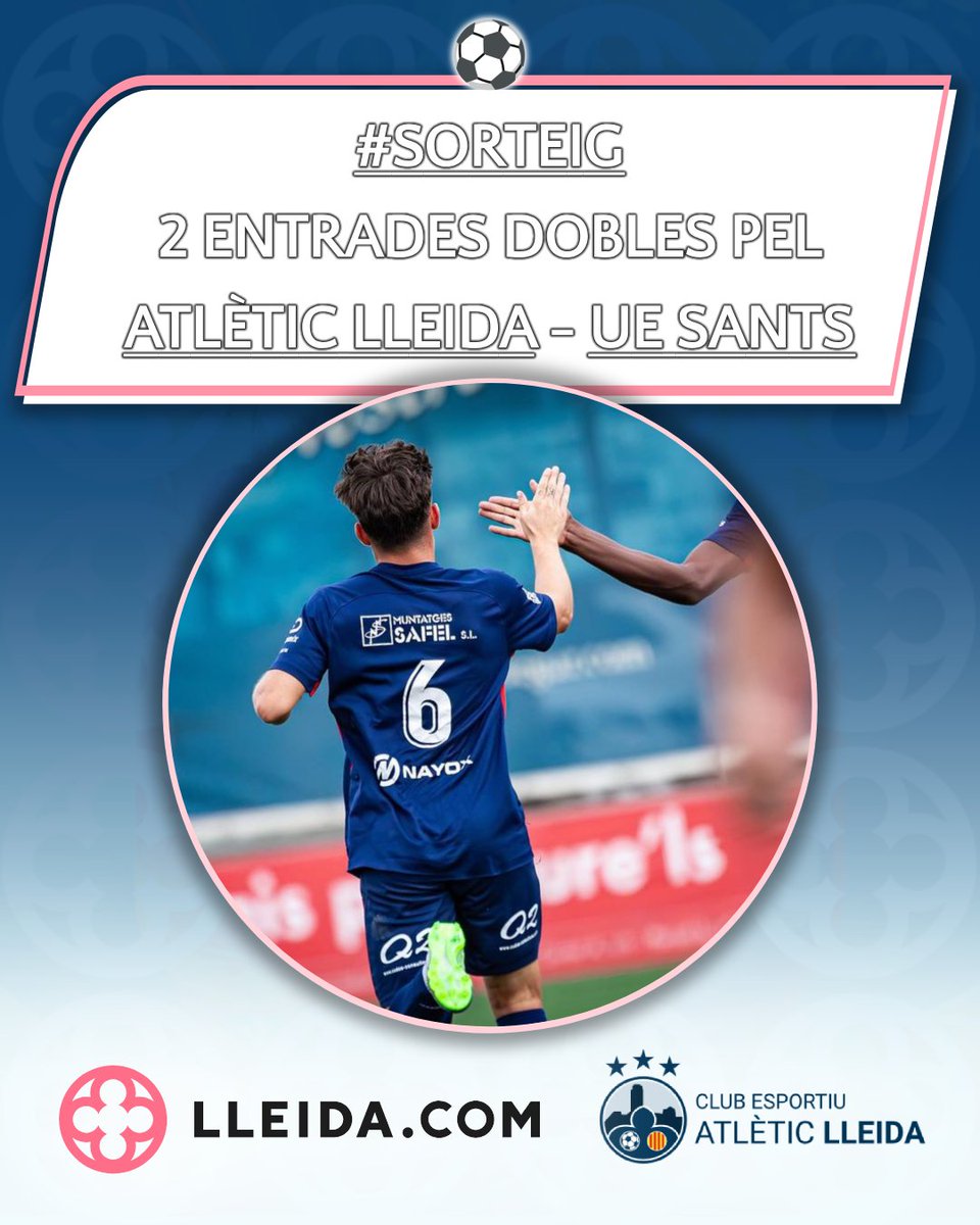Lleidacom_ag's tweet photo. ⚽ #SORTEIG | Regalem 2 ENTRADES DOBLES per l'#AtlèticLleida 🆚 UE Sants! 👇
1️⃣ Like❤️+RT🔃
2️⃣ Menciona/comenta amb qui hi aniries
3️⃣ Segueix @Lleidacom_ag , @lleidacom i @atletic_lleida
🍀Tancament divendres 27/10 (11h)
🔗Bases: https://t.co/CaD5CSV75S https://t.co/csMnDeIYbM