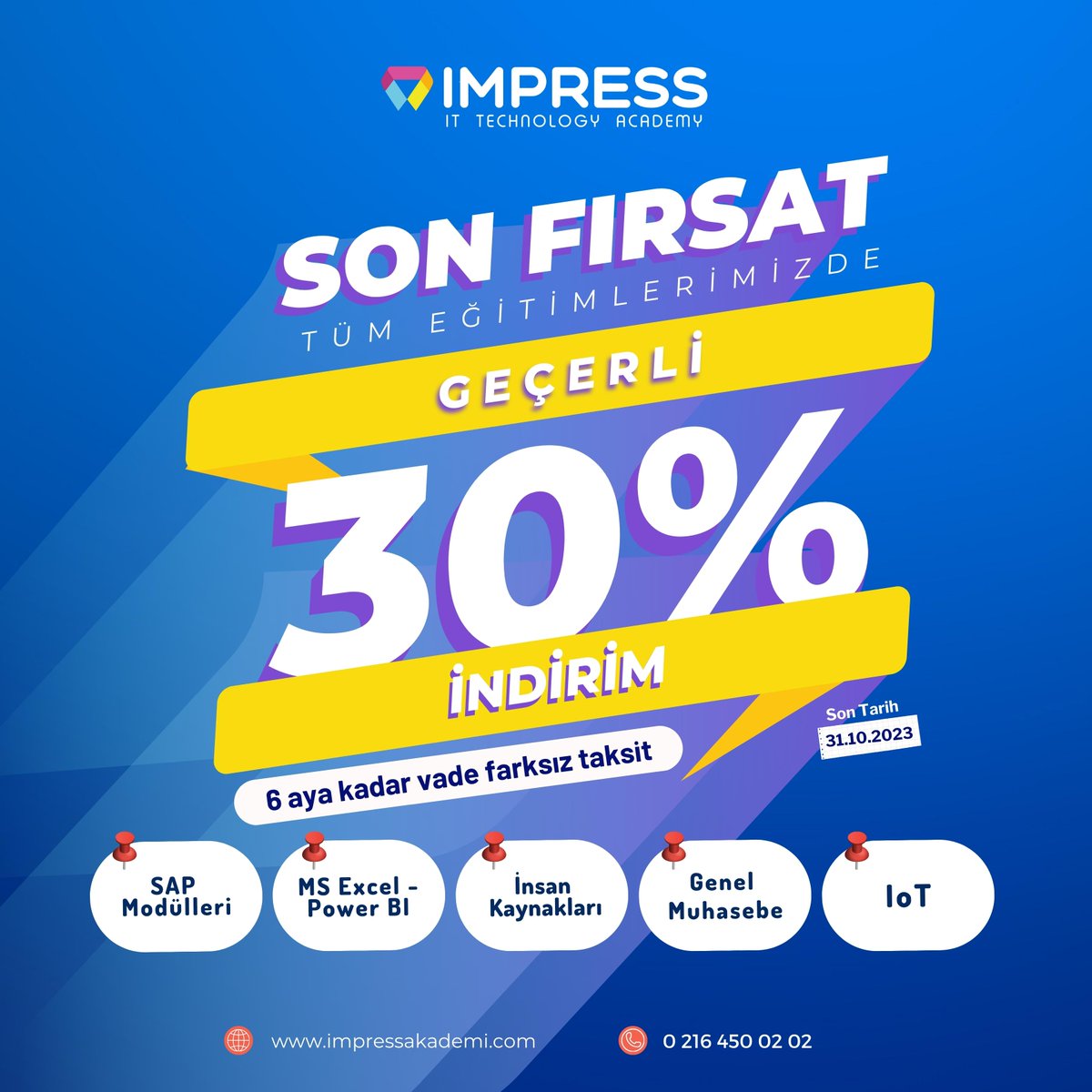 egitimvebilisim's tweet image. 🔥 Sınırlı süreli bir fırsatla karşınızdayız!

🚀 Tüm eğitimlerimizde Ekim ayı sonuna kadar geçerli %30 indirim!

#SAP #SAPeğitim #indirim #fırsat #kariyer #teknoloji #bilişim #SAPkursu #kariyerfırsatı #eğitimindirimi #microsoft #powerbi #excel