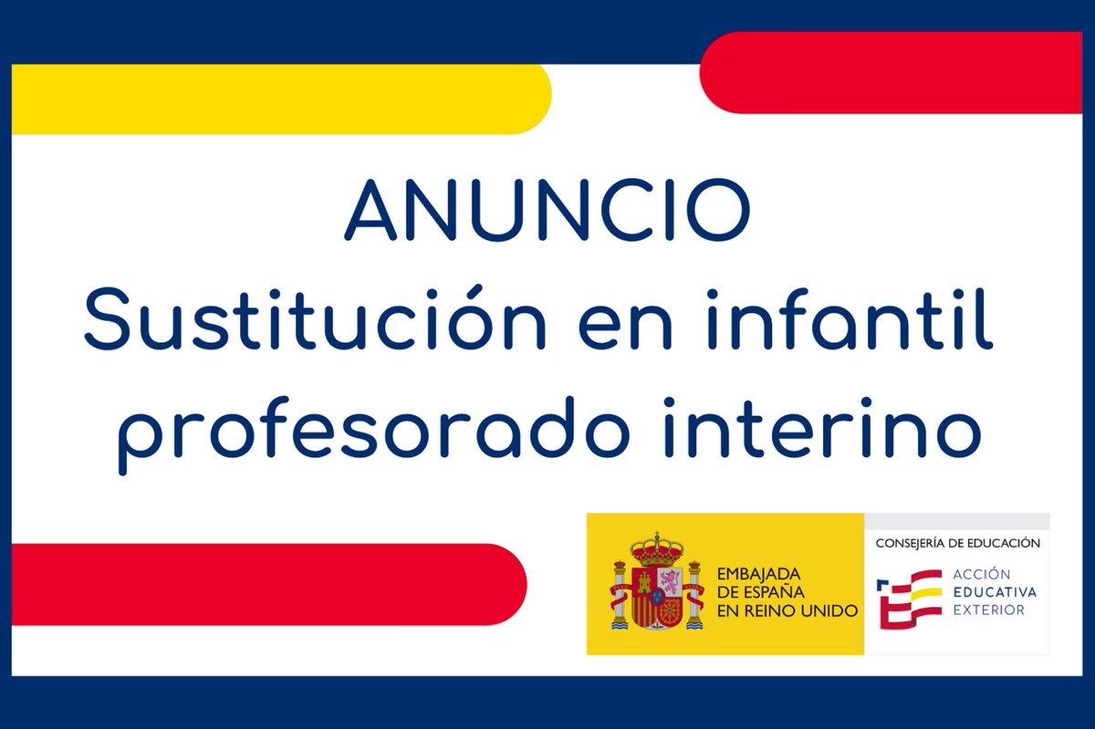 ¿Resides en el Reino Unido? ¿Eres docente de la especialidad de infantil? Vacante en régimen de interinidad en el Instituto Español Vicente Cañada Blanch de Londres. Más información: shorturl.at/eDPT4