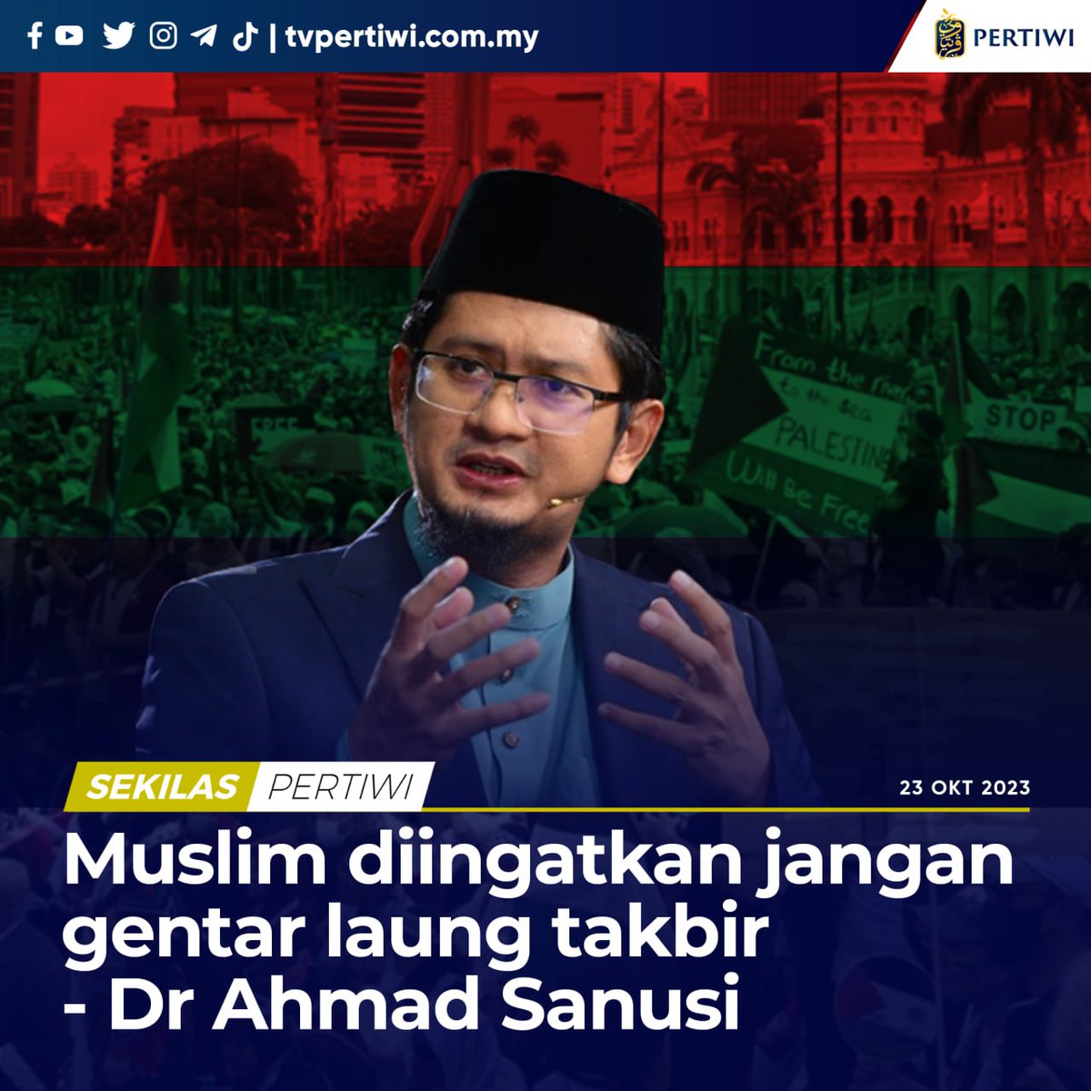 Profesor Madya Fakulti Pengajian Quran Sunnah (USIM), Prof Madya Dr Ahmad Sanusi Mohd Azmi mengingatkan semua Muslim supaya tidak gentar untuk melaungkan takbir.

Jelasnya, takbir merupakan sebuah ungkapan yang mampu menggerunkan pihak lawan.
