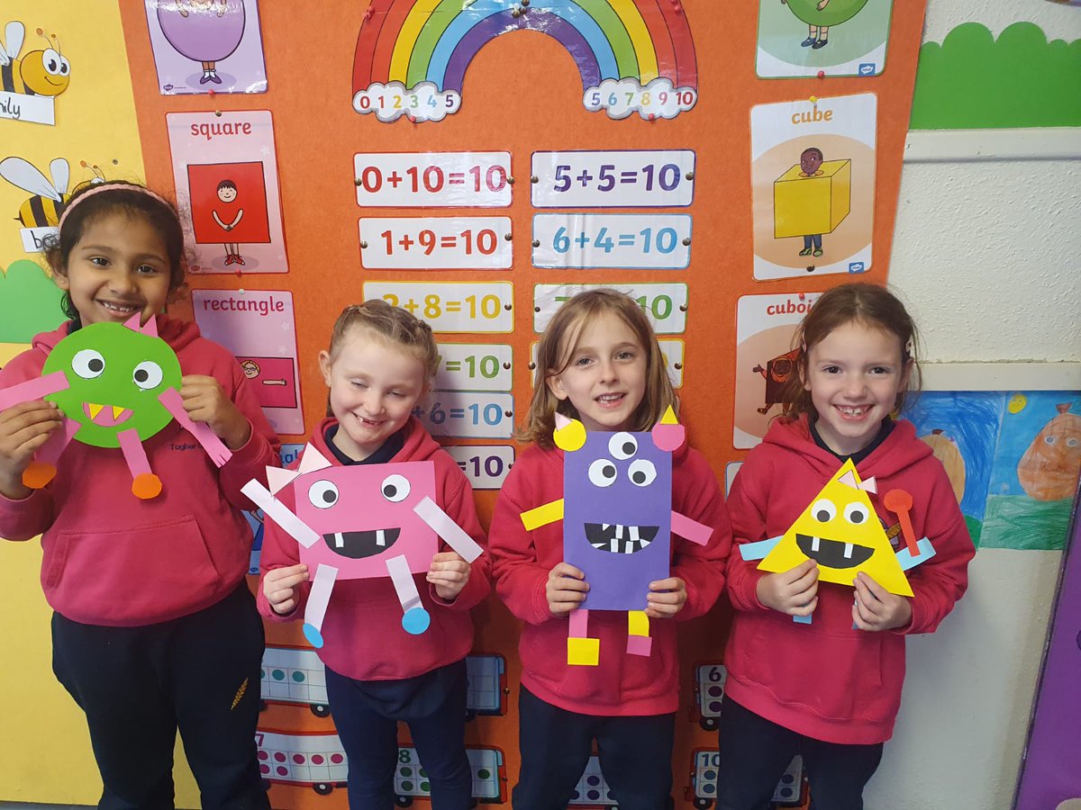 TogherGirls's tweet photo. After studying 2D shape during @mathsweek Mrs.Dillon/Ms.Hurley's 1st @TogherGirls created some amazing shape characters.@OidePrimarySTEM @cork_cesc @CrawfordArtGall #integration #2Dshape #togher https://t.co/DAycrx5NdD