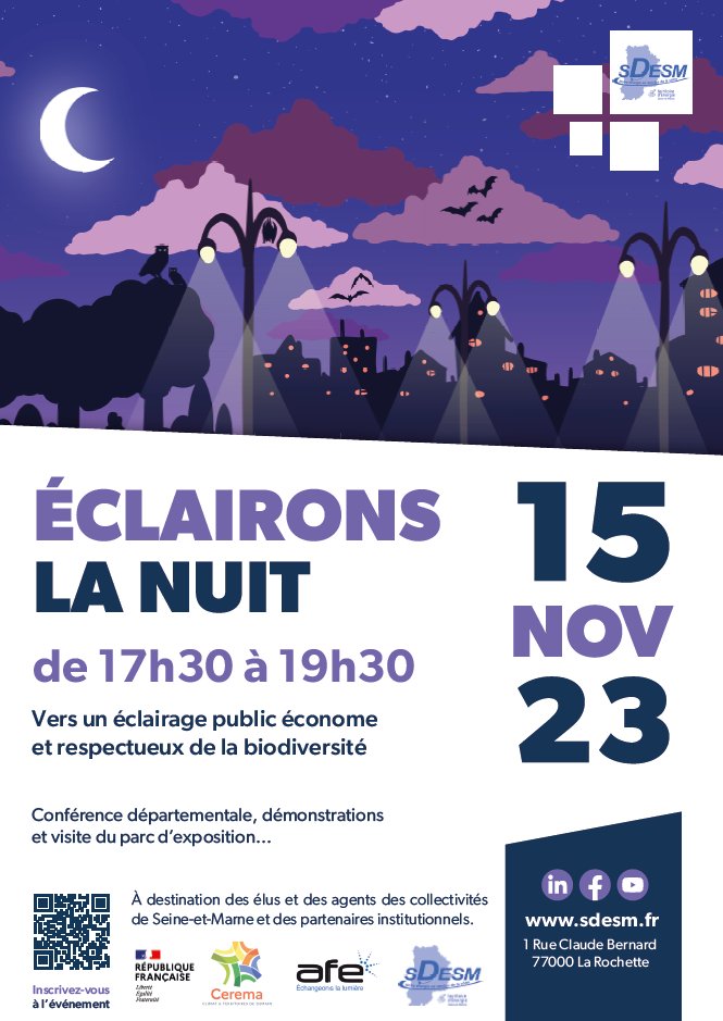 🌠Le 15 novembre, le <a href="/Sdesm77/">SDESM</a> vous convie à la conférence "Eclairons la nuit : vers un éclairage public économe et respectueux de la biodiversité" 
➡️ Vous êtes élu ou agent d'une collectivité seine-et-marnaise ? Inscrivez-vous ici : docs.google.com/forms/d/1zDb-1…