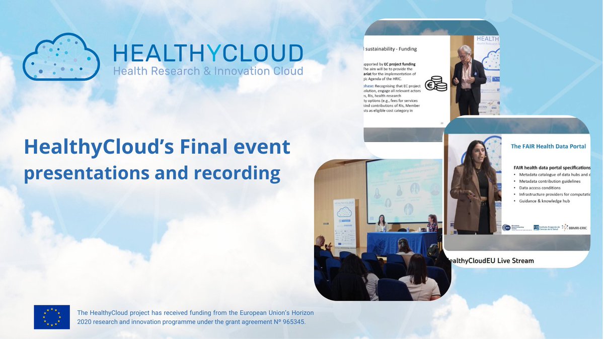 HealthyCloudEU's tweet image. In case you missed HealthyCloud&apos;s Final event and you are curious about the project and the #StrategicAgenda, here are the presentations and the recording of the event ow.ly/WcTQ50PZExf
@EoscLife @eupatientsforum @iacs_aragon @ECRIN_ERIC @BBMRIERIC @ELIXIREurope
#healthdata