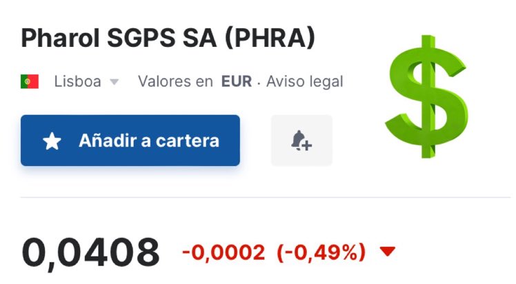 #Pharol ticker #PHR | #Euronext | #Lisboa Cotizando a 0,0408€ la acción, la veremos cotizando a más de 1,20€ en un futuro no muy lejano. Hay que comprar/acumular todo lo que se pueda a estos precios. El hilo con los resultados desgranados lo redactaré en las próximas horas.