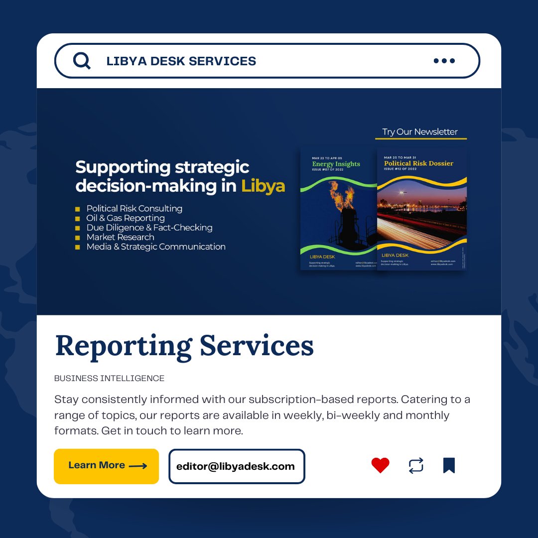 Stay informed with our subscription services. Our team spends 30+ hours per week interviewing key stakeholders across #Libya and conducting rigorous fact-checking to ensure our readers receive firsthand, validated information. Get in touch to learn more about our work.