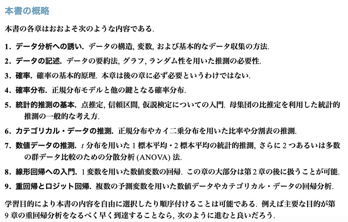 blue_statistics's tweet image. 統計検定2級に挑戦するなら、まず無料で見れる「データ分析のための統計学入門」が役にたちそうです！400ページ程度あり、内容は記述統計〜回帰まで。これを読んだ後は見える景色が違うかも。大学で使う専門書より内容も平易で読みやすい。ちなみにフルーカラーだし嬉しい

kunitomo-lab.sakura.ne.jp/2021-3-3Open(S…