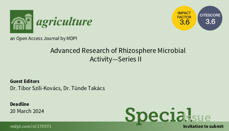 AgricultureMdpi's tweet photo. The deadline for the #specialissue in #AgricultureMdpi: "Advanced Research of Rhizosphere Microbial Activity—Series II" edited by Dr. Tibor Szili-Kovács and Dr. Tünde Takács has been extended till 20 March 2024.

Read more: https://t.co/tPNtPOCGM9
#rhizosphere #microbialactivity https://t.co/wEP21MPxVx