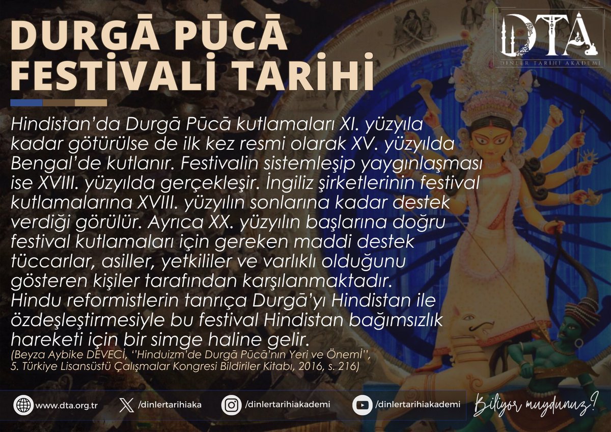 Bu yıl Hindistan’da 20-24 Ekim tarihleri arasında kutlanmakta olan Durgā Pūcā Festivali