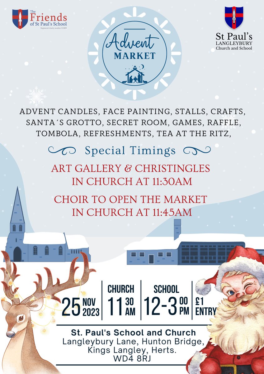 We are looking forward to welcoming you all to the St Paul's School and Church Advent Market on Saturday 25th November. Save the date!