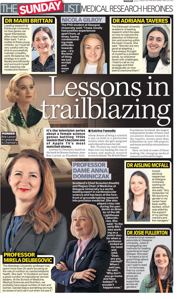 🙌 Great show in the @Daily_Record & @Sunday_Mail at the weekend featuring some of the extraordinary women leading groundbreaking research in Scotland - and all supported by the BHF ❤️❤️