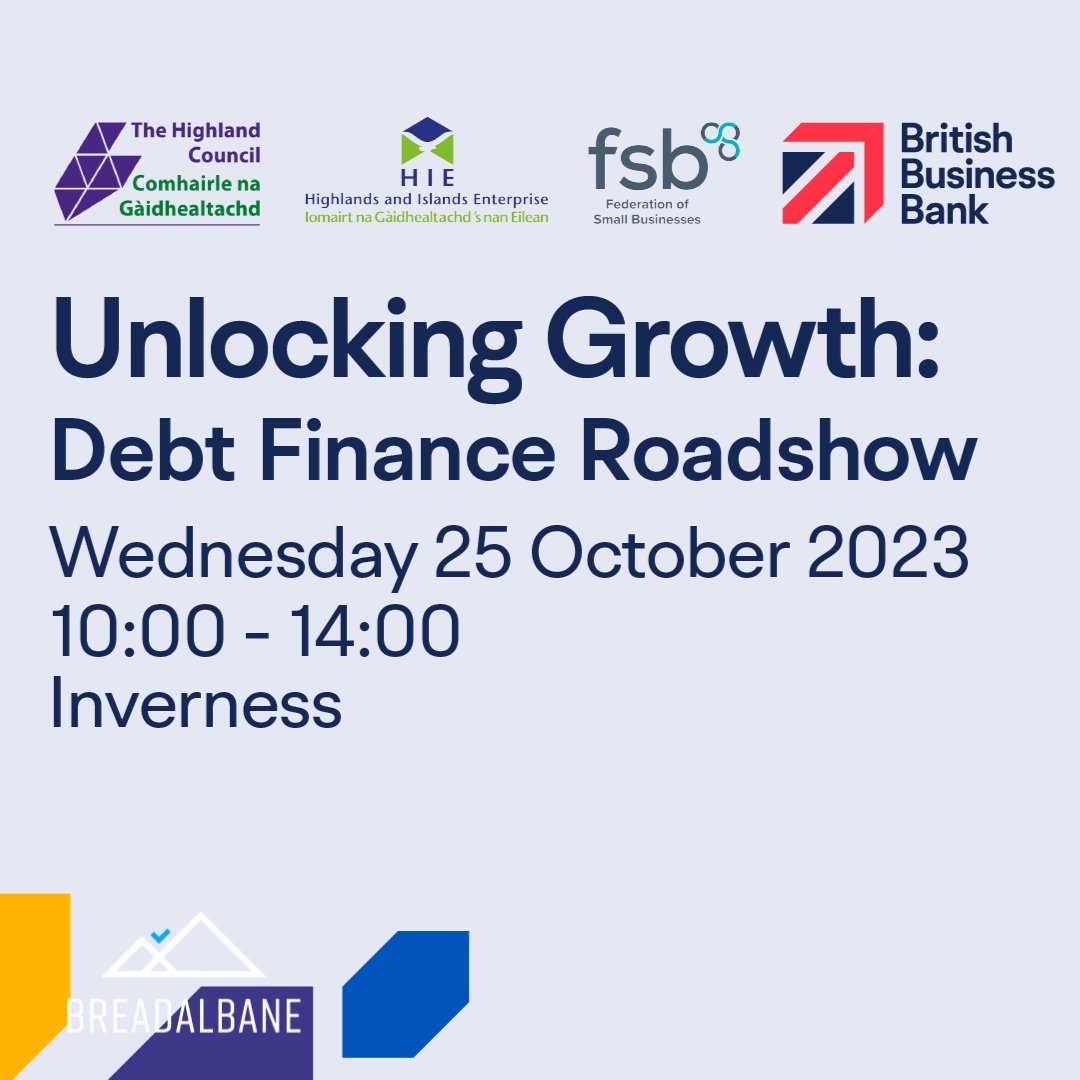 Jamie Lindsay is going to chair the Lender Spotlight session at the Debt Finance Roadshow on Wednesday 25 October at 10:00-14:00 in Inverness.
eventbrite.co.uk/e/unlocking-gr…

#finance #asset #development #refinance #funding #commercialmortgage #invoicefinance #inverness  #Breadalbane