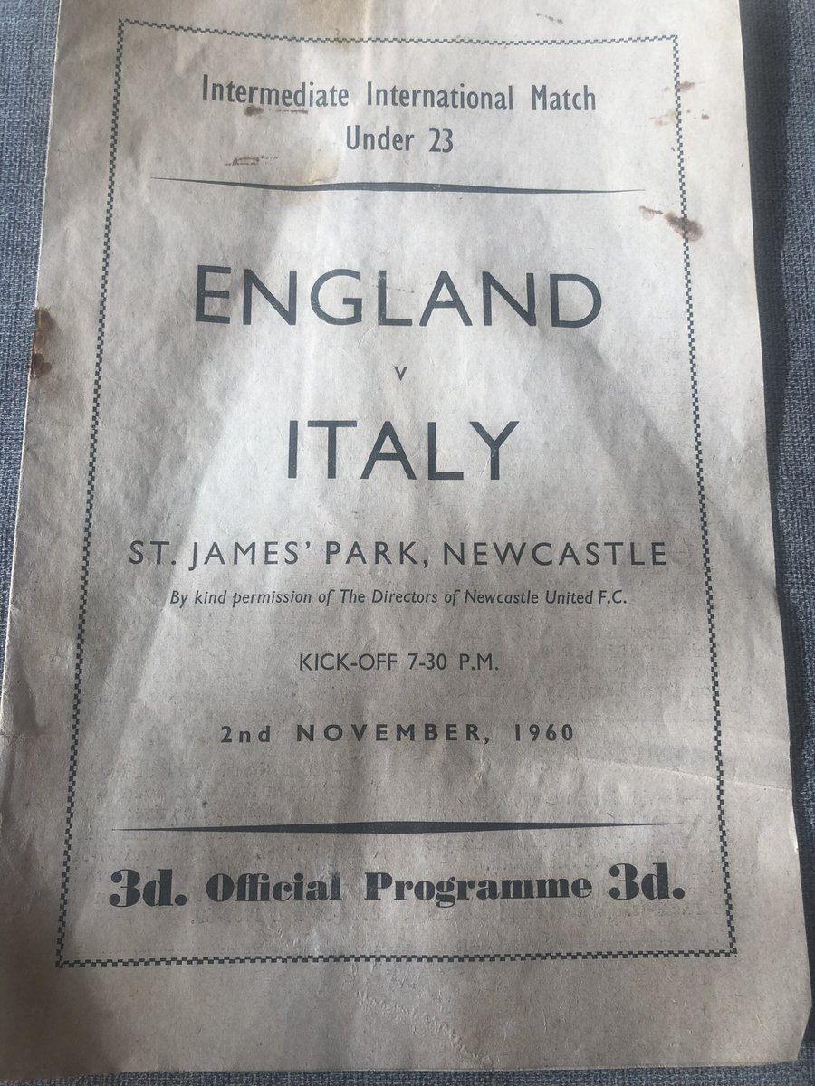 angusstatto's tweet photo. Thought it would be appropriate to send this out given the circumstances. A 1960 programme from England U23’s with the Late Sir Bobby Charlton playing off the left in a formation we would not be used to seeing in modern football. RIP Sir Bobby Charlton. https://t.co/qsF3z16Qet