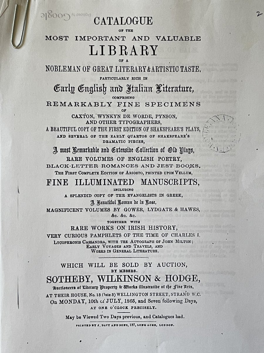 An undated letter from Lord Charlemont to his architect Sir William Chambers regarding the decoration of his townhouse, Charlemont House, now @TheHughLane along with a view of the library itself and a copy of the announcement of the sale of the library in 1865 by the 3rd Earl