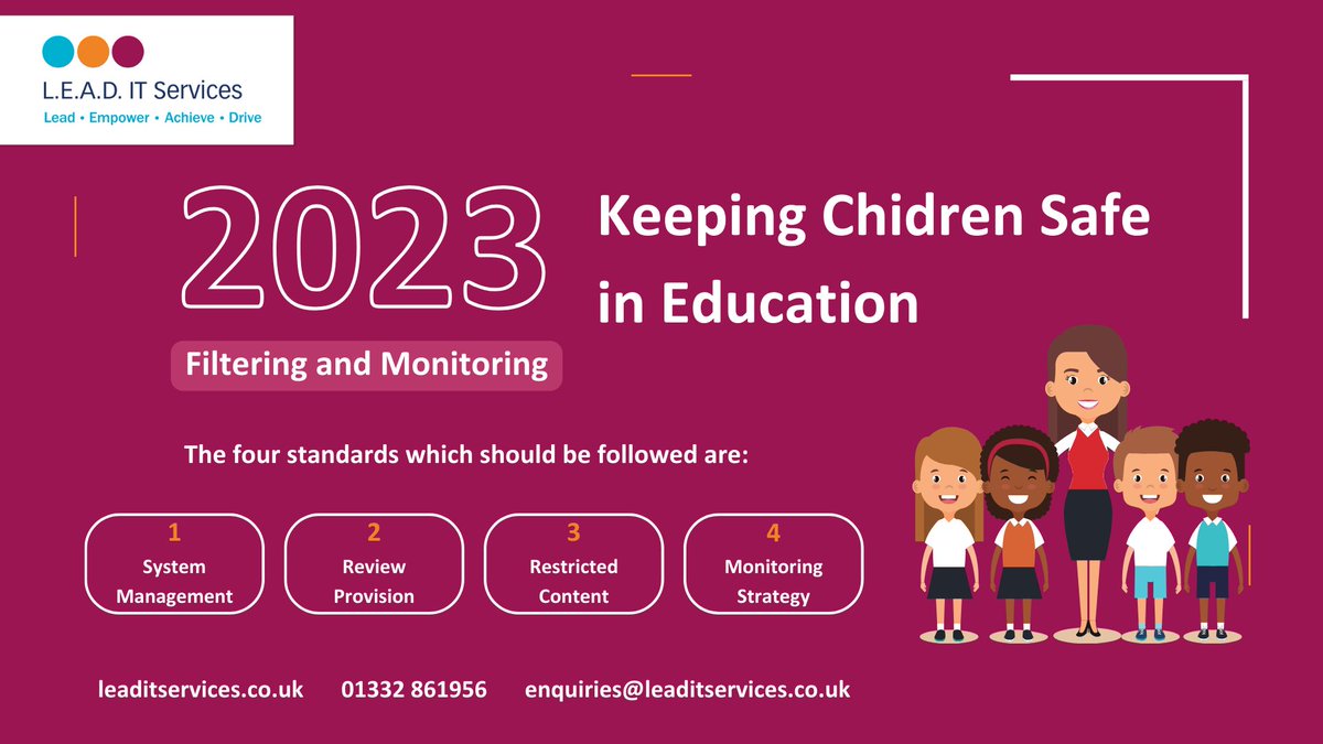 We've been keeping up with the filtering and monitoring updates in KCSIE 2023 and have provided schools and MATs with toolkits so they can do the same.

Contact us for access to free informative toolkits!
leaditservices.co.uk/contact

#KCSIE #education #digitalresources #edutech