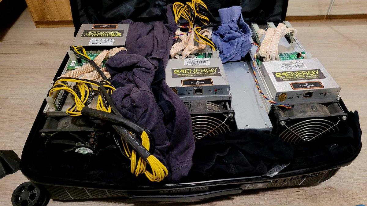 BitcoinEkasi's tweet photo. Traveling home from @LuganoPlanB with #Bitcoin miners kindly donated by @21Energy_io
Our plan is to build a heater / drier system for @the_surfer_kids HQ as part of ongoing renovations.
https://t.co/neBgK1EQQx
The problem we face is that 30 - 40 wetsuits get used 5 days a week, and it often isn't possible to dry them in the sun. This leaves the center constantly damp.
We're aiming to use the heat generated by the miners to mitigate that problem and offset electricity costs with the sats we mine.
@jesse_hodl & @mouton_thinus, are you guys ready to build?
Any suggestions from anyone experienced in this field, please drop them in the comments below.