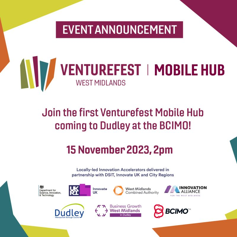 We invite you to join us for the first Venturefest Mobile Hub on 15th November from 2 - 5pm. This is a new format brought to you by Venturefest West Midlands and the first event in the series is to be hosted at BCIMO!

Book your FREE ticket here ➡ eventbrite.co.uk/e/venturefest-…